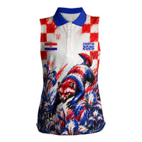 Personalized Croatia Marten Soccer 2026 Women Sleeveless Polo Shirt Football Grunge Checkerboard Croatian Iris Floral