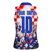 Personalized Croatia Marten Soccer 2026 Women Sleeveless Polo Shirt Football Grunge Checkerboard Croatian Iris Floral
