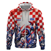 Personalized Croatia Marten Soccer 2026 Zip Hoodie Football Grunge Checkerboard Croatian Iris Floral