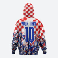 Personalized Croatia Marten Soccer 2026 Zip Hoodie Football Grunge Checkerboard Croatian Iris Floral