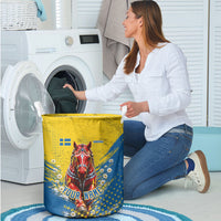 Personalized Sweden Dala Horse Soccer Laundry Basket Grunge Swedish Flag Cheering Fans Floral