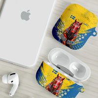 Personalized Sweden Dala Horse Soccer AirPods Case Grunge Swedish Flag Cheering Fans Floral