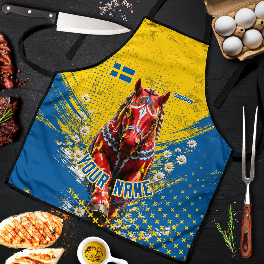 Personalized Sweden Dala Horse Soccer Apron Grunge Swedish Flag Cheering Fans Floral