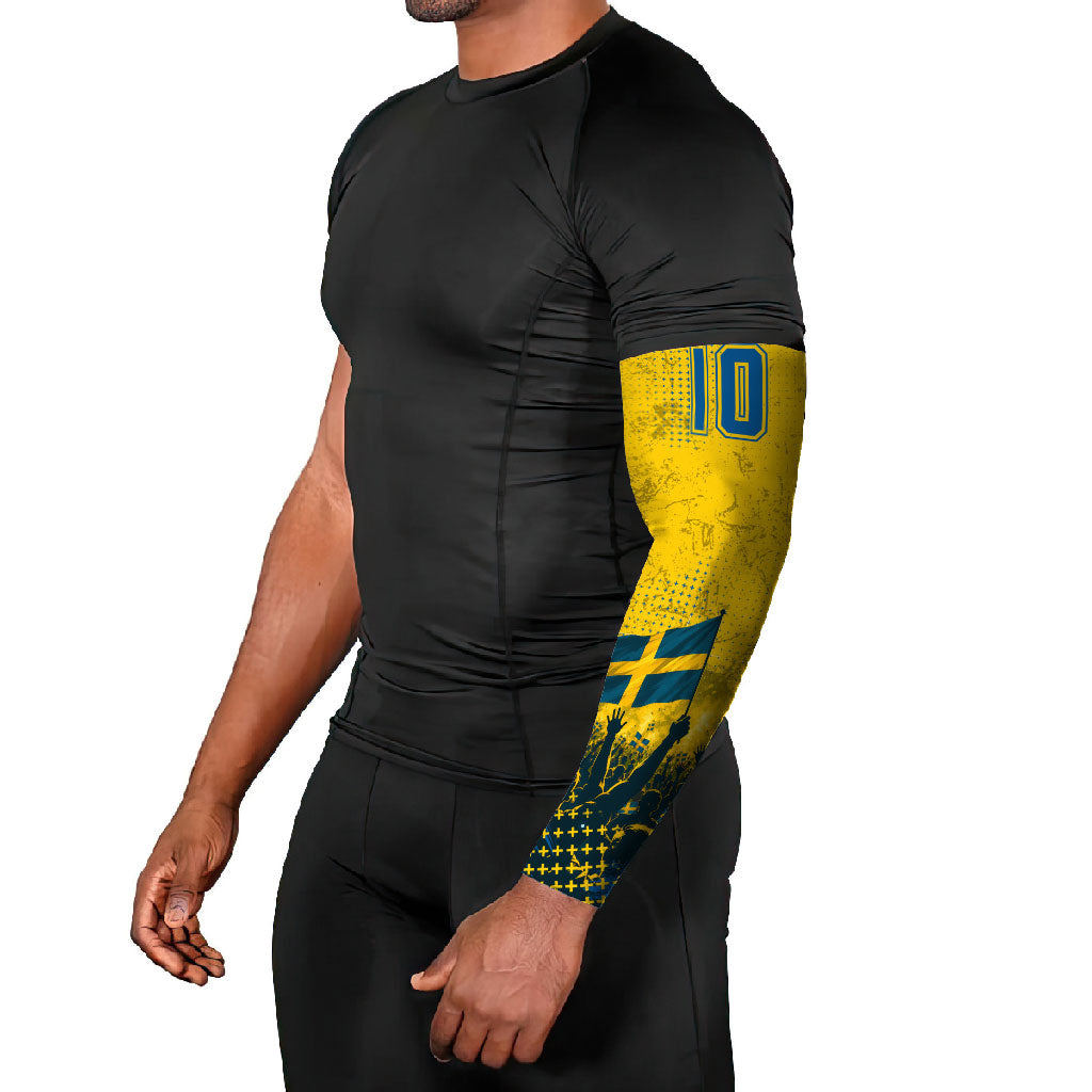 Personalized Sweden Dala Horse Soccer Arm Sleeves Grunge Swedish Flag Cheering Fans Floral