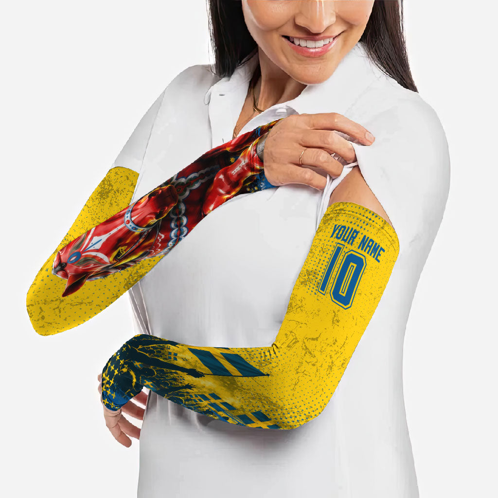Personalized Sweden Dala Horse Soccer Arm Sleeves Grunge Swedish Flag Cheering Fans Floral