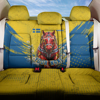 Personalized Sweden Dala Horse Soccer Back Car Seat Cover Grunge Swedish Flag Cheering Fans Floral