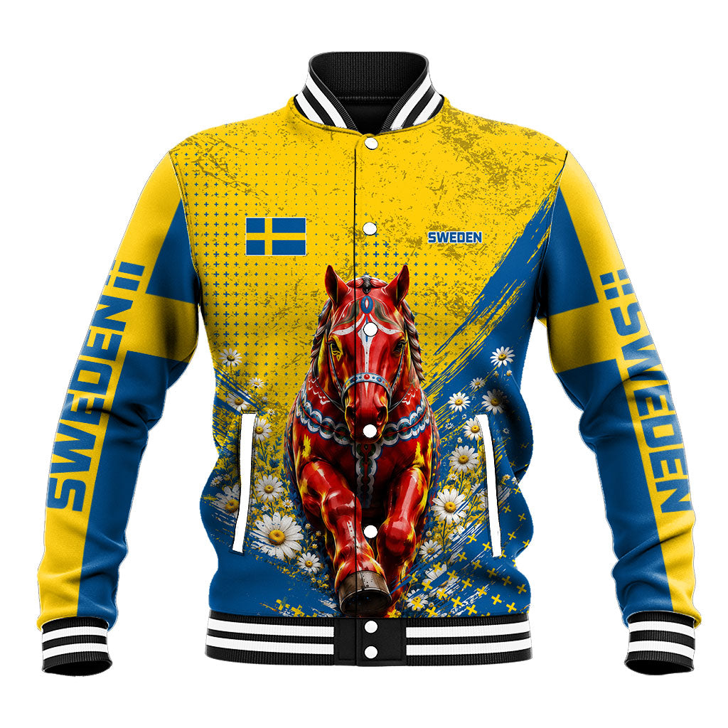 Personalized Sweden Dala Horse Soccer Baseball Jacket Grunge Swedish Flag Cheering Fans Floral