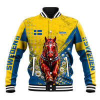 Personalized Sweden Dala Horse Soccer Baseball Jacket Grunge Swedish Flag Cheering Fans Floral