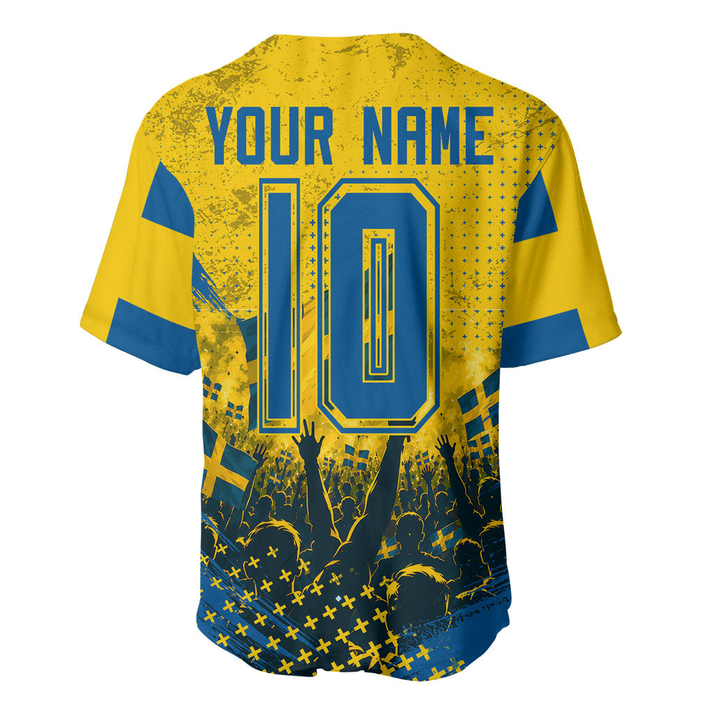Personalized Sweden Dala Horse Soccer Baseball Jersey Grunge Swedish Flag Cheering Fans Floral