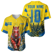 Personalized Sweden Dala Horse Soccer Baseball Jersey Grunge Swedish Flag Cheering Fans Floral