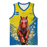 Personalized Sweden Dala Horse Soccer Basketball Jersey Grunge Swedish Flag Cheering Fans Floral
