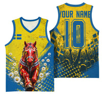 Personalized Sweden Dala Horse Soccer Basketball Jersey Grunge Swedish Flag Cheering Fans Floral