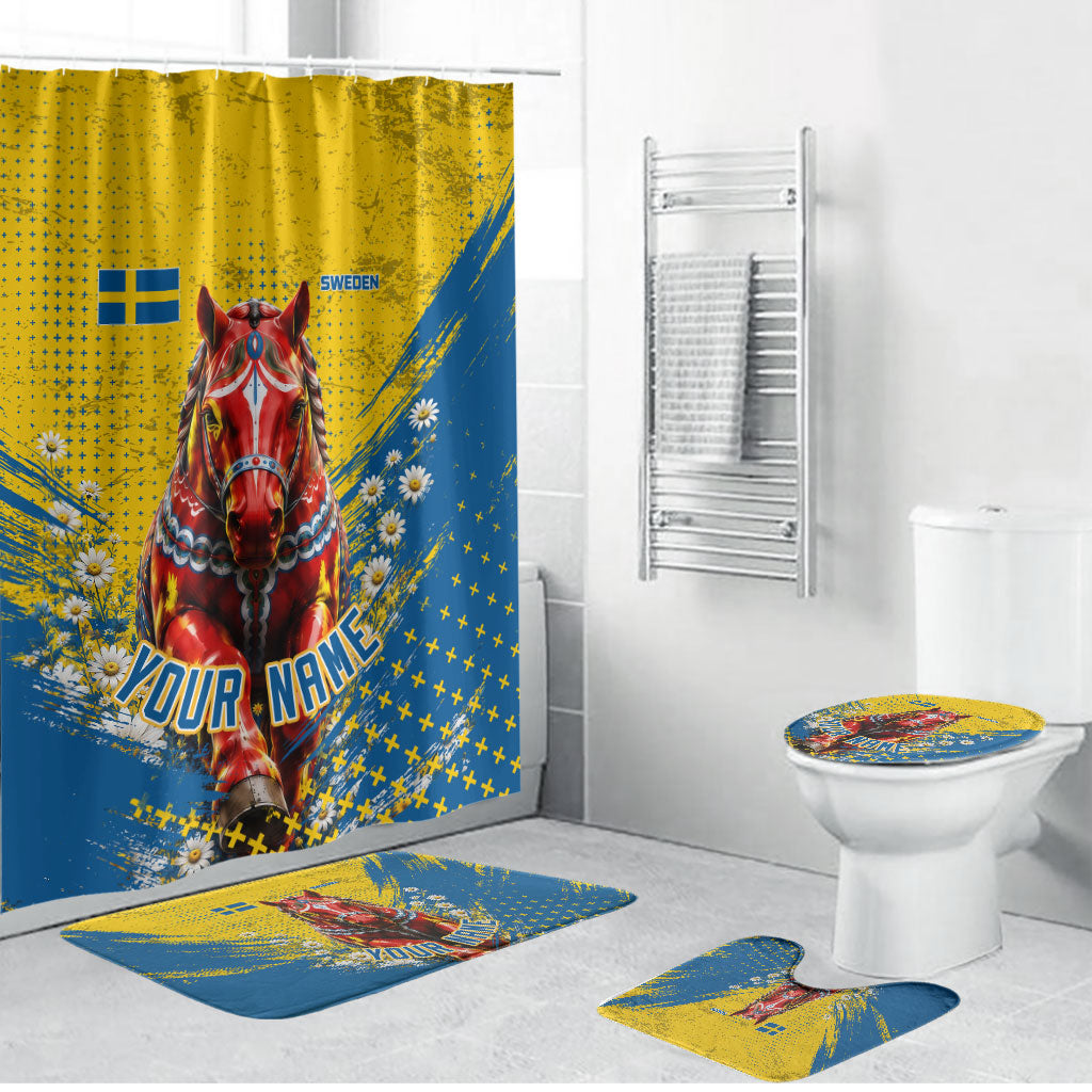 Personalized Sweden Dala Horse Soccer Bathroom Set Grunge Swedish Flag Cheering Fans Floral