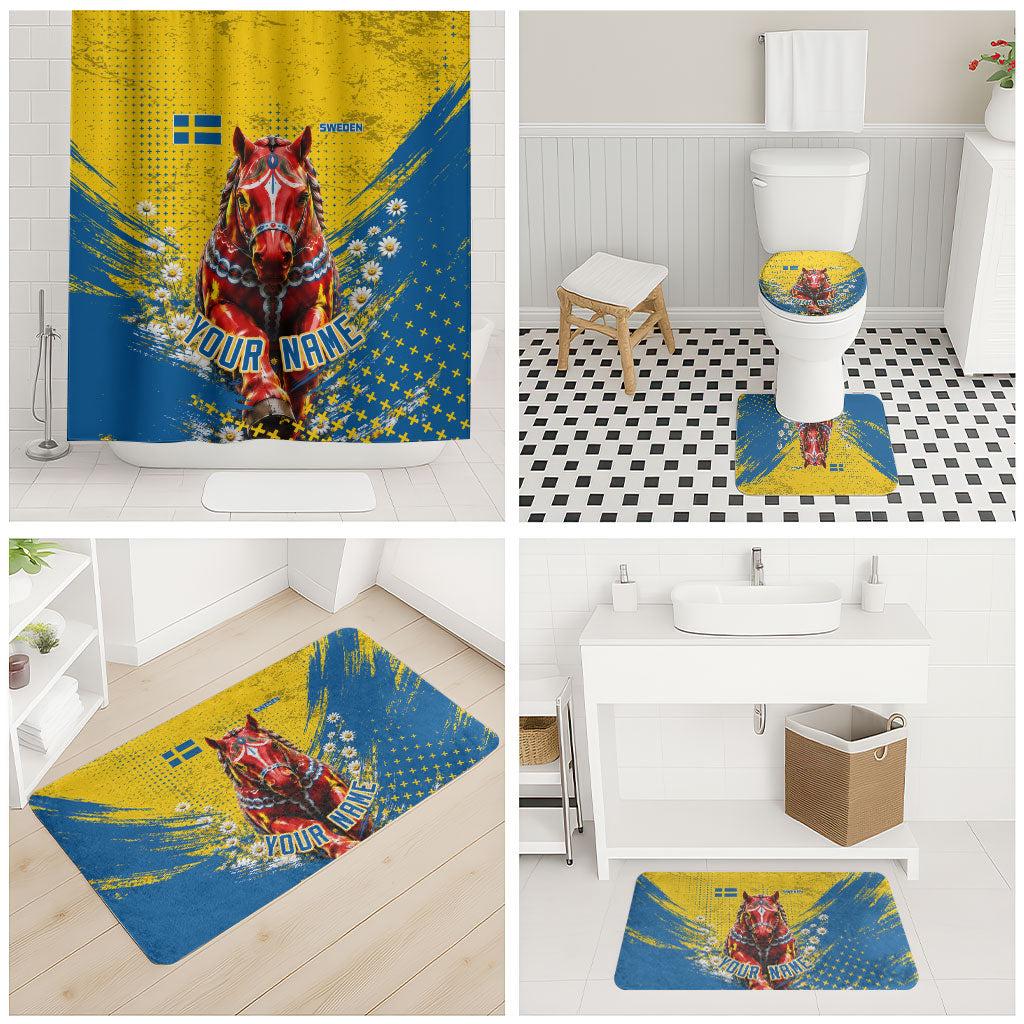 Personalized Sweden Dala Horse Soccer Bathroom Set Grunge Swedish Flag Cheering Fans Floral