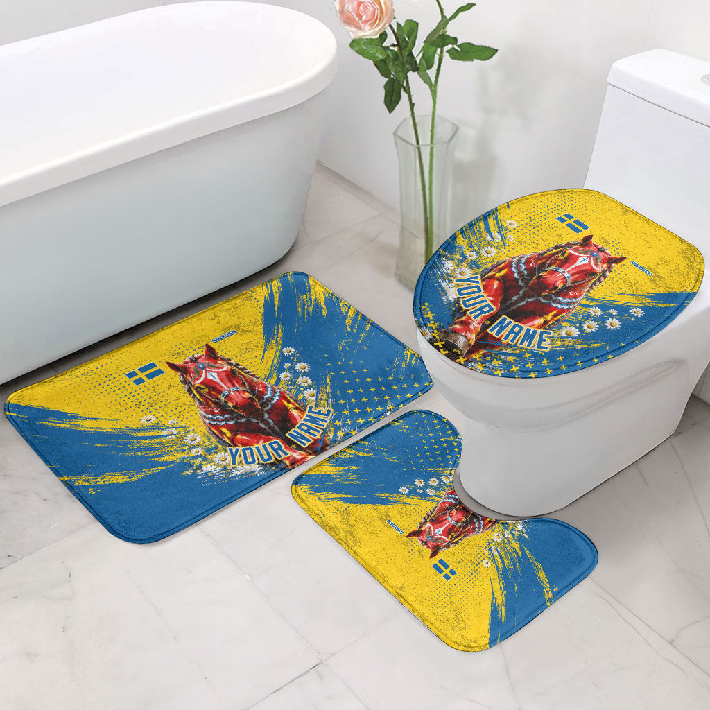 Personalized Sweden Dala Horse Soccer Bathroom Set Grunge Swedish Flag Cheering Fans Floral