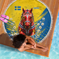 Personalized Sweden Dala Horse Soccer Beach Blanket Grunge Swedish Flag Cheering Fans Floral