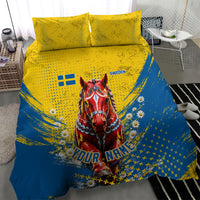 Personalized Sweden Dala Horse Soccer Bedding Set Grunge Swedish Flag Cheering Fans Floral