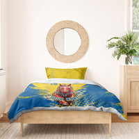Personalized Sweden Dala Horse Soccer Bedding Set Grunge Swedish Flag Cheering Fans Floral