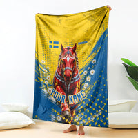 Personalized Sweden Dala Horse Soccer Blanket Grunge Swedish Flag Cheering Fans Floral