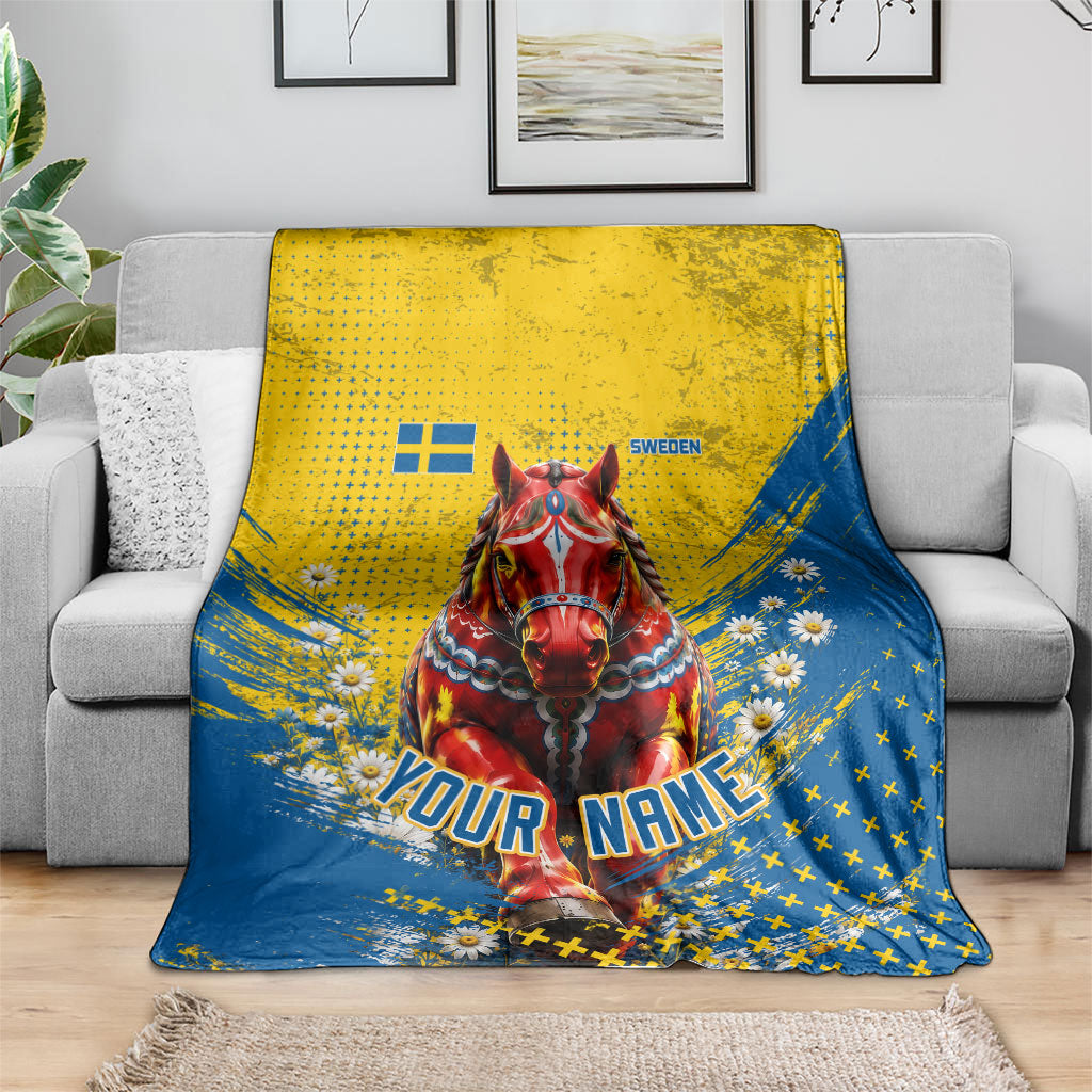 Personalized Sweden Dala Horse Soccer Blanket Grunge Swedish Flag Cheering Fans Floral