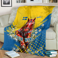 Personalized Sweden Dala Horse Soccer Blanket Grunge Swedish Flag Cheering Fans Floral