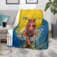 Personalized Sweden Dala Horse Soccer Blanket Grunge Swedish Flag Cheering Fans Floral