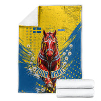 Personalized Sweden Dala Horse Soccer Blanket Grunge Swedish Flag Cheering Fans Floral