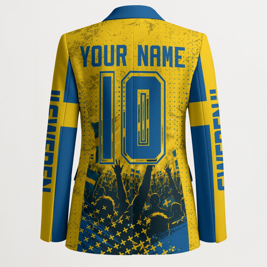 Personalized Sweden Dala Horse Soccer Blazer Grunge Swedish Flag Cheering Fans Floral