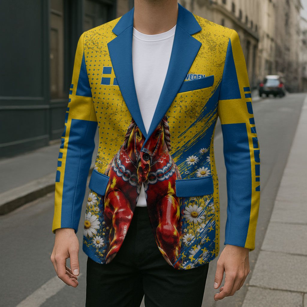 Personalized Sweden Dala Horse Soccer Blazer Grunge Swedish Flag Cheering Fans Floral