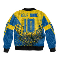 Personalized Sweden Dala Horse Soccer Bomber Jacket Grunge Swedish Flag Cheering Fans Floral