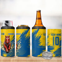Personalized Sweden Dala Horse Soccer 4 in 1 Can Cooler Tumbler Grunge Swedish Flag Cheering Fans Floral