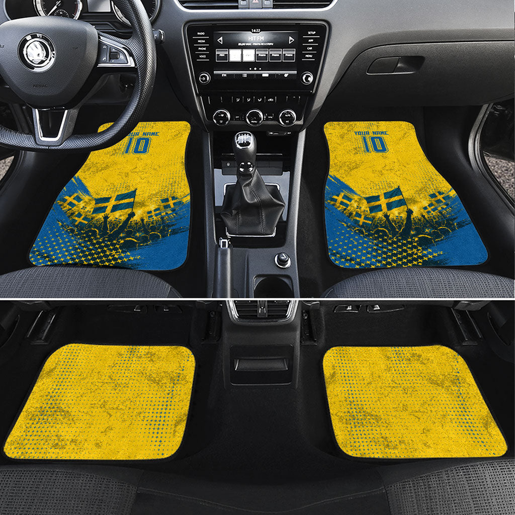 Personalized Sweden Dala Horse Soccer Car Mats Grunge Swedish Flag Cheering Fans Floral