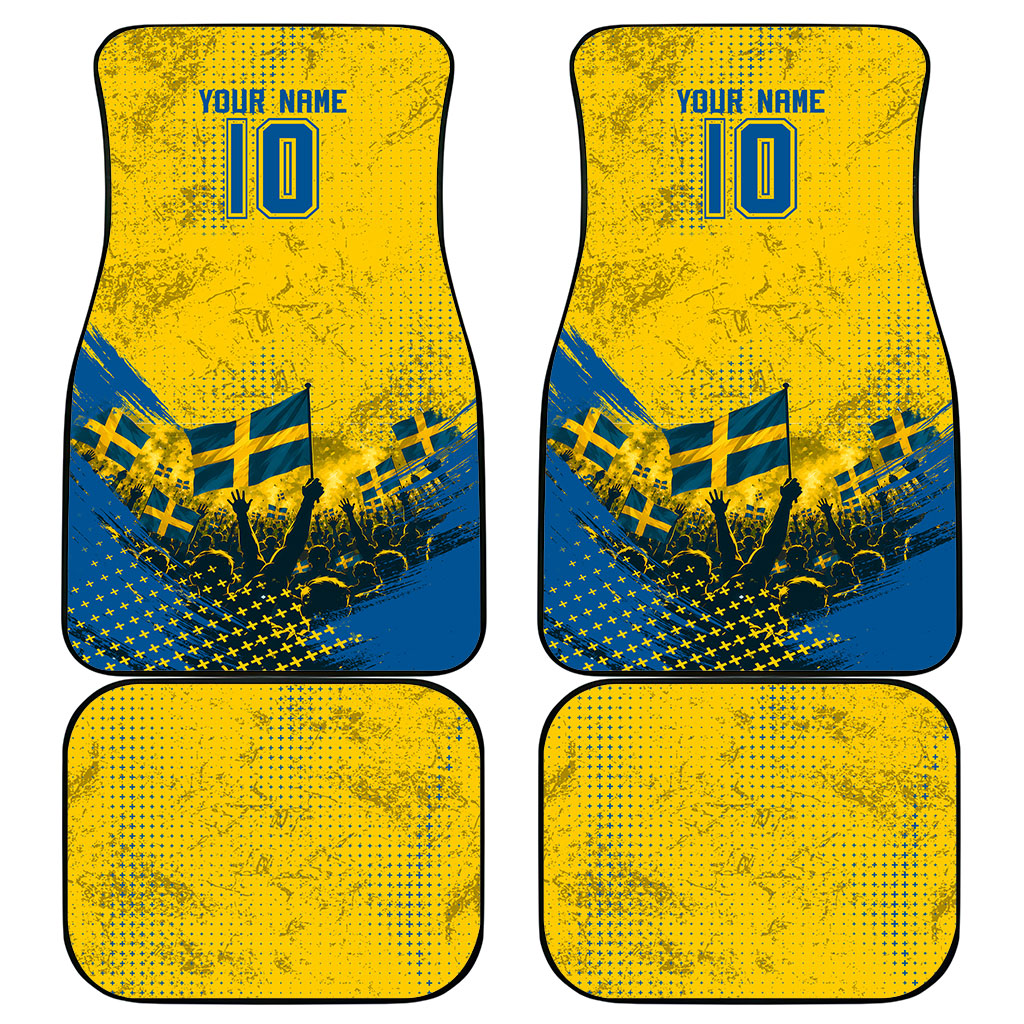 Personalized Sweden Dala Horse Soccer Car Mats Grunge Swedish Flag Cheering Fans Floral