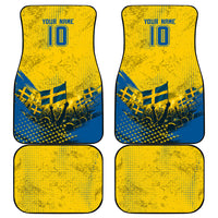 Personalized Sweden Dala Horse Soccer Car Mats Grunge Swedish Flag Cheering Fans Floral