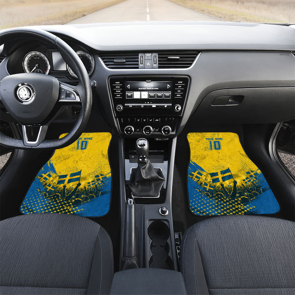 Personalized Sweden Dala Horse Soccer Car Mats Grunge Swedish Flag Cheering Fans Floral