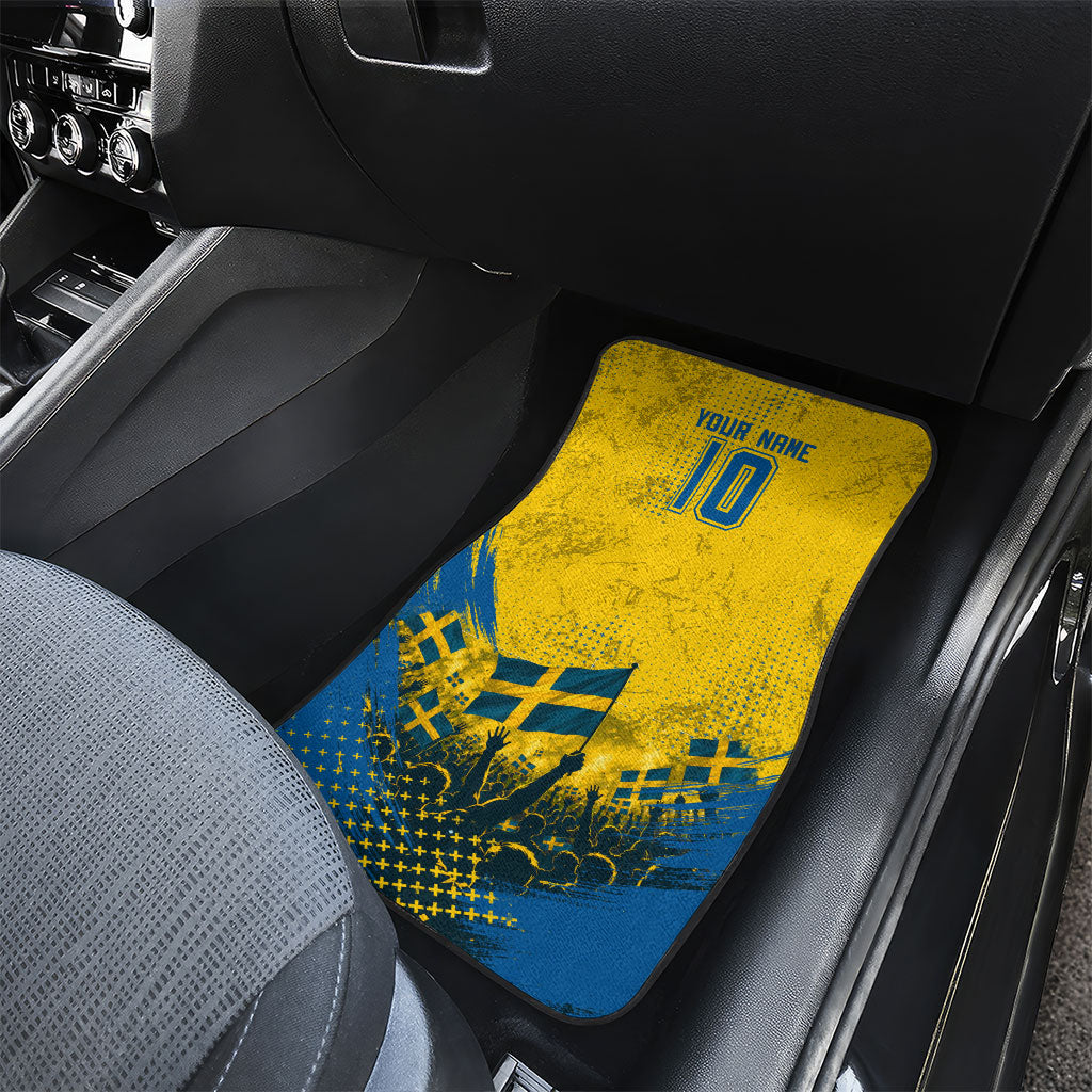 Personalized Sweden Dala Horse Soccer Car Mats Grunge Swedish Flag Cheering Fans Floral