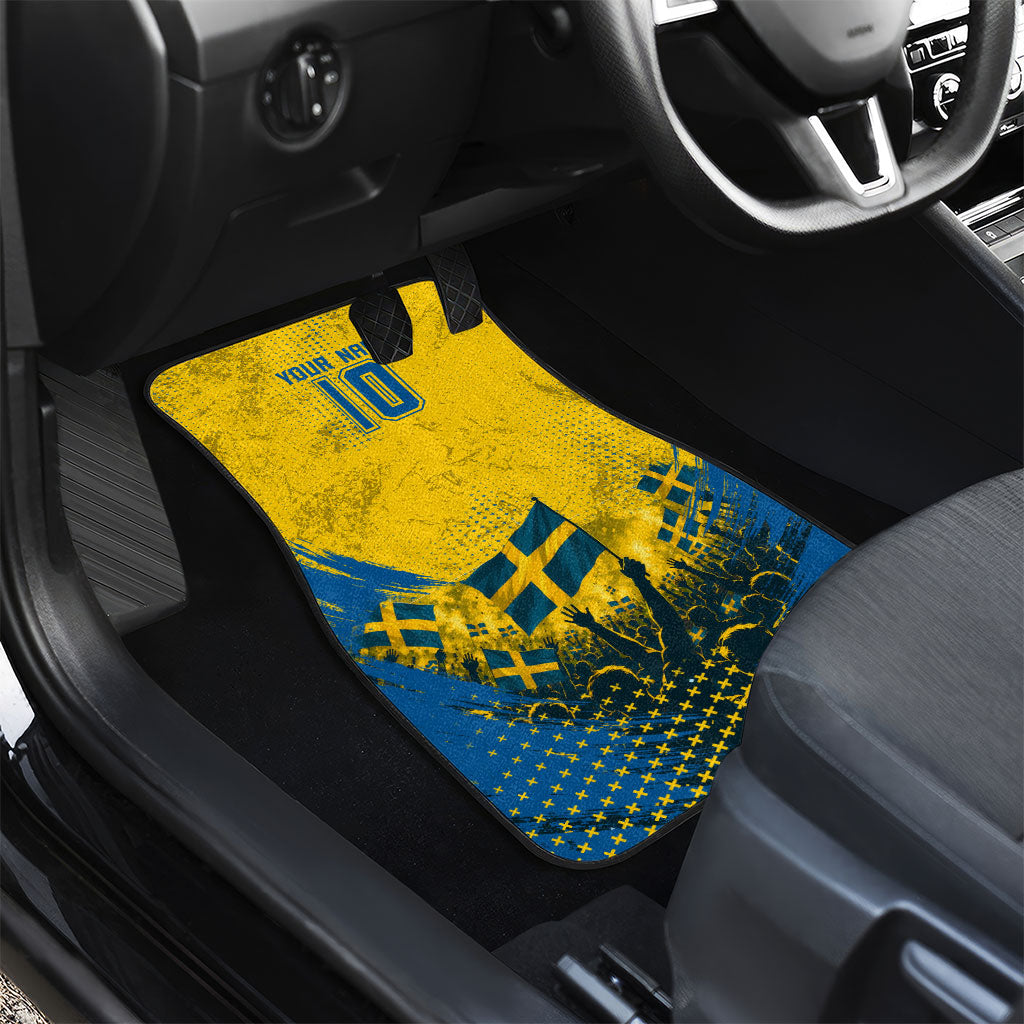 Personalized Sweden Dala Horse Soccer Car Mats Grunge Swedish Flag Cheering Fans Floral