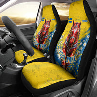 Personalized Sweden Dala Horse Soccer Car Seat Cover Grunge Swedish Flag Cheering Fans Floral