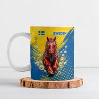 Personalized Sweden Dala Horse Soccer Ceramic Mug Grunge Swedish Flag Cheering Fans Floral