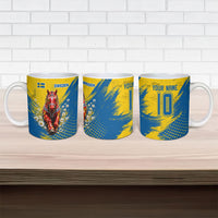 Personalized Sweden Dala Horse Soccer Ceramic Mug Grunge Swedish Flag Cheering Fans Floral