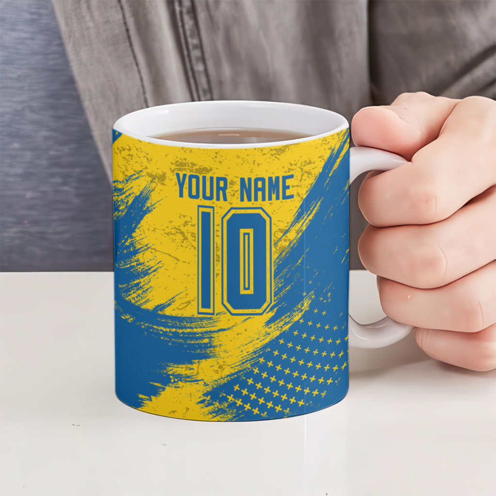 Personalized Sweden Dala Horse Soccer Ceramic Mug Grunge Swedish Flag Cheering Fans Floral