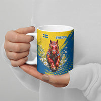 Personalized Sweden Dala Horse Soccer Ceramic Mug Grunge Swedish Flag Cheering Fans Floral