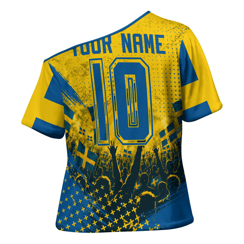Personalized Sweden Dala Horse Soccer Cross Shoulder Shirt Grunge Swedish Flag Cheering Fans Floral