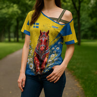Personalized Sweden Dala Horse Soccer Cross Shoulder Shirt Grunge Swedish Flag Cheering Fans Floral