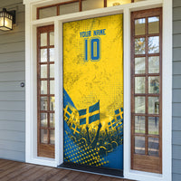 Personalized Sweden Dala Horse Soccer Door Cover Grunge Swedish Flag Cheering Fans Floral