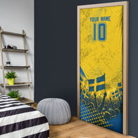 Personalized Sweden Dala Horse Soccer Door Cover Grunge Swedish Flag Cheering Fans Floral