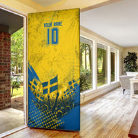Personalized Sweden Dala Horse Soccer Door Cover Grunge Swedish Flag Cheering Fans Floral