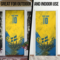 Personalized Sweden Dala Horse Soccer Door Cover Grunge Swedish Flag Cheering Fans Floral