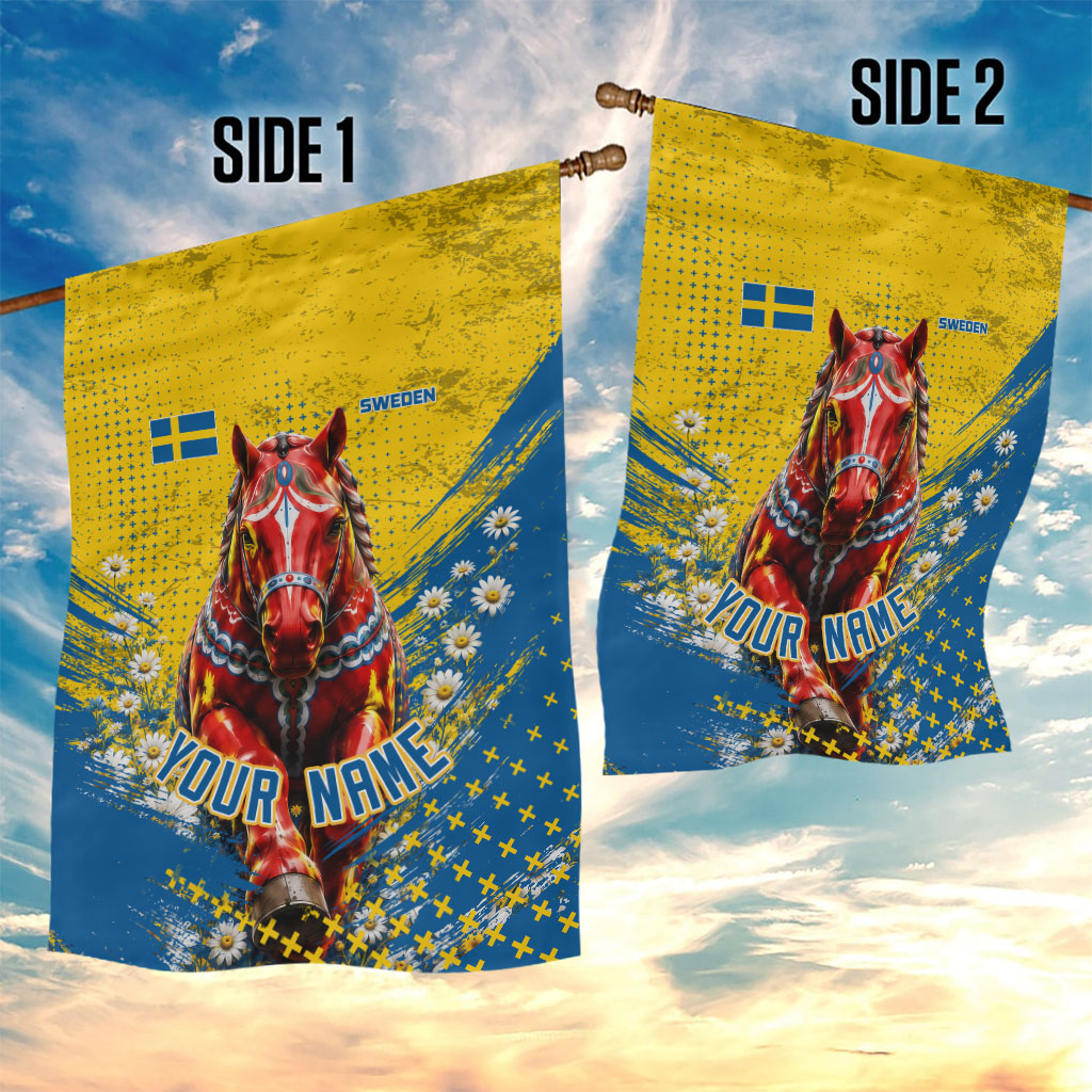Personalized Sweden Dala Horse Soccer Garden Flag Grunge Swedish Flag Cheering Fans Floral