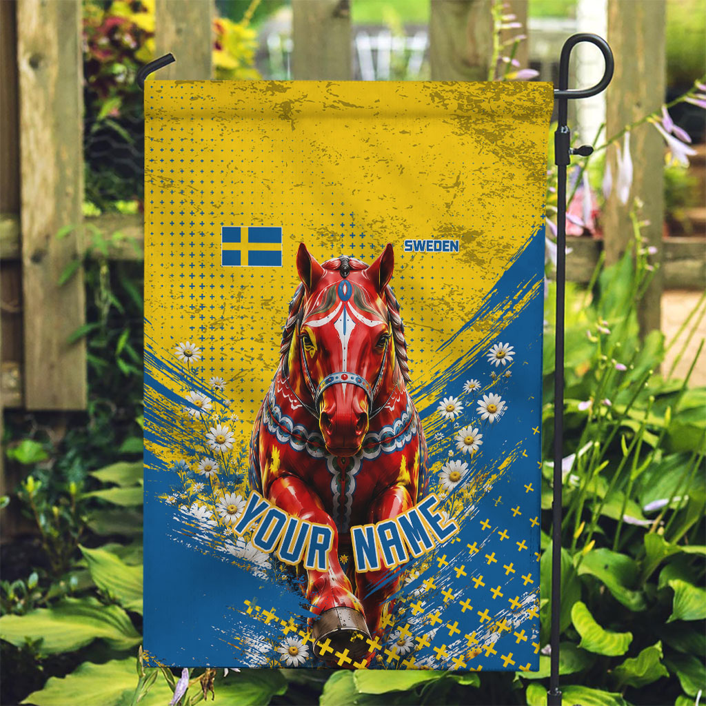 Personalized Sweden Dala Horse Soccer Garden Flag Grunge Swedish Flag Cheering Fans Floral